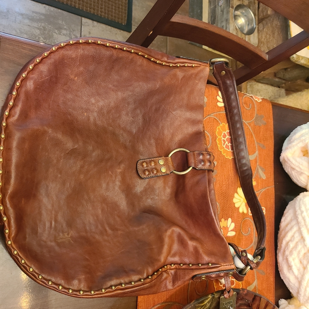 Large frye hobo studded leather bag